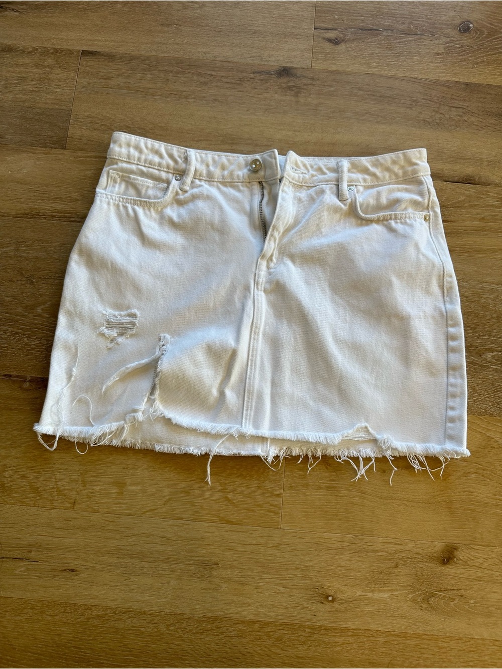 AllSaints White Distressed Denim Mini Skirt